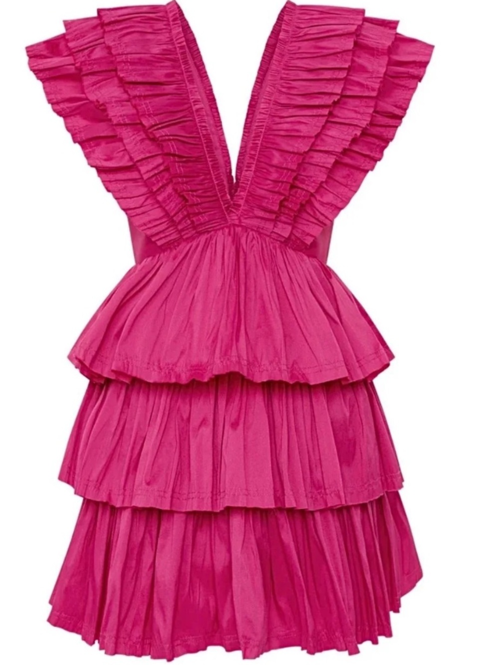 Aje Hot Pink Tiered Ruffle Mini Dress